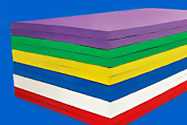 Stack of coloured closed-cell foam sheets