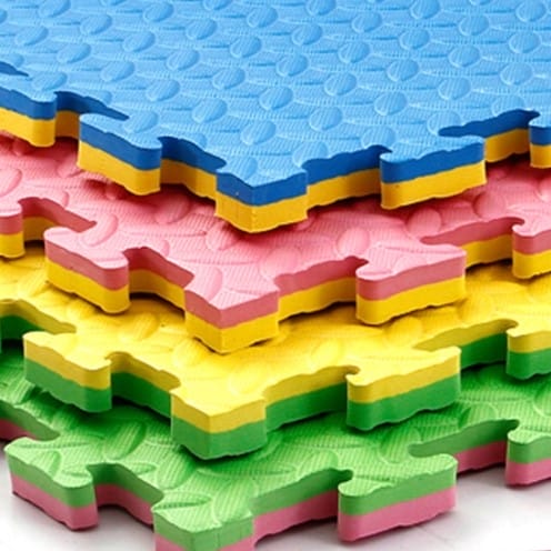 Interlocking EVA foam puzzle mat tiles in multiple colours