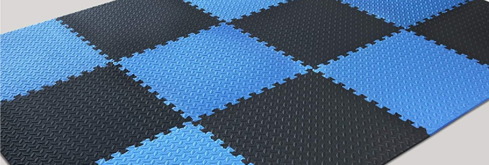 Blue and black interlocking EVA foam floor mats