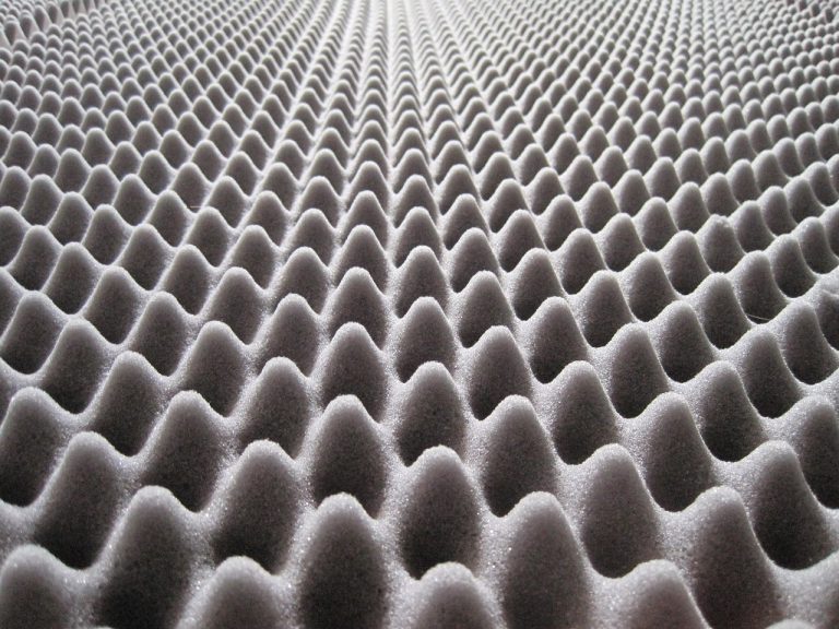 Close-up of grey convoluted acoustic foam