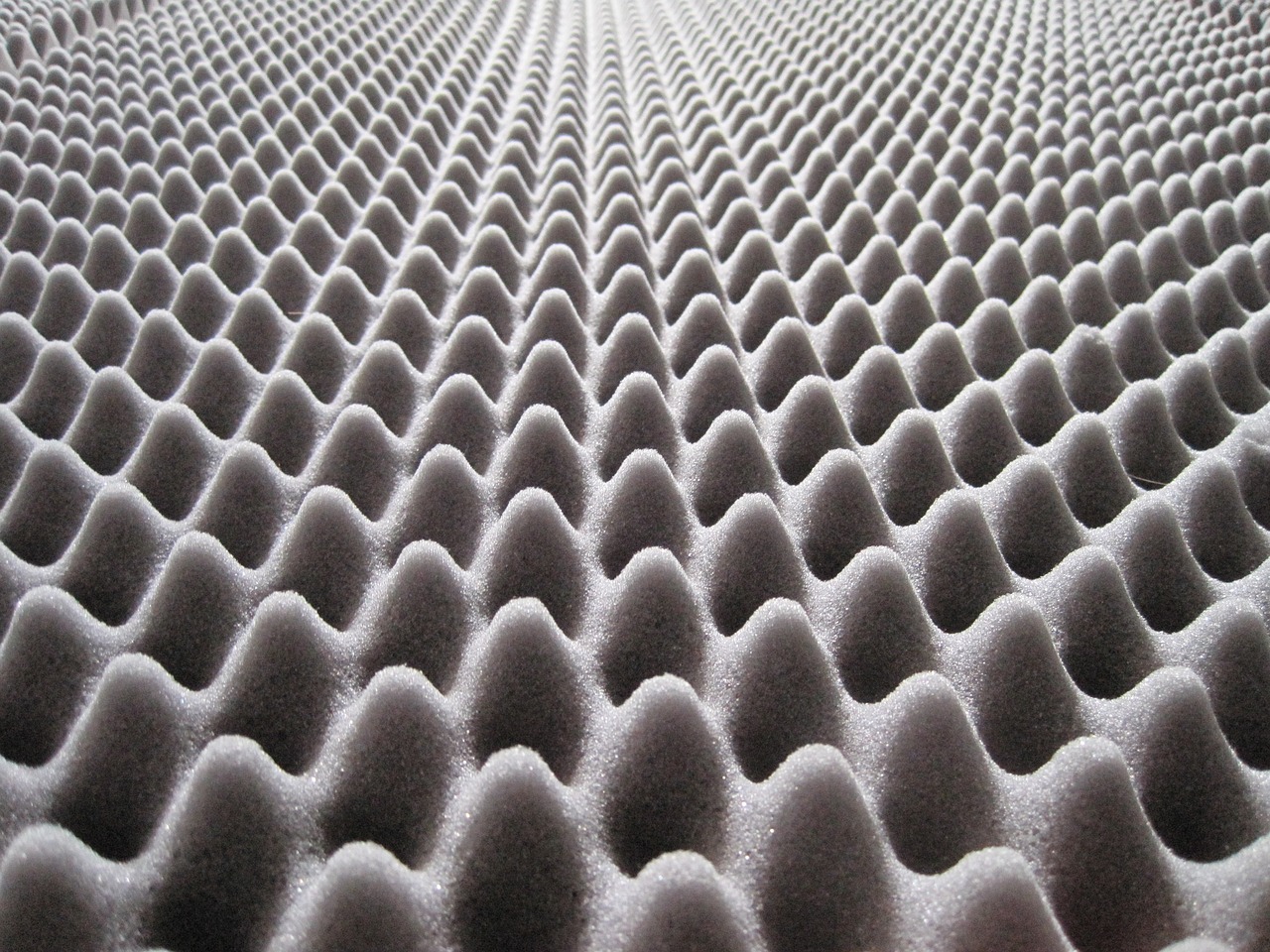 Close-up of grey convoluted acoustic foam
