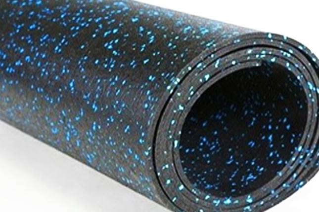 Roll of rubber gym flooring with coloured flecks